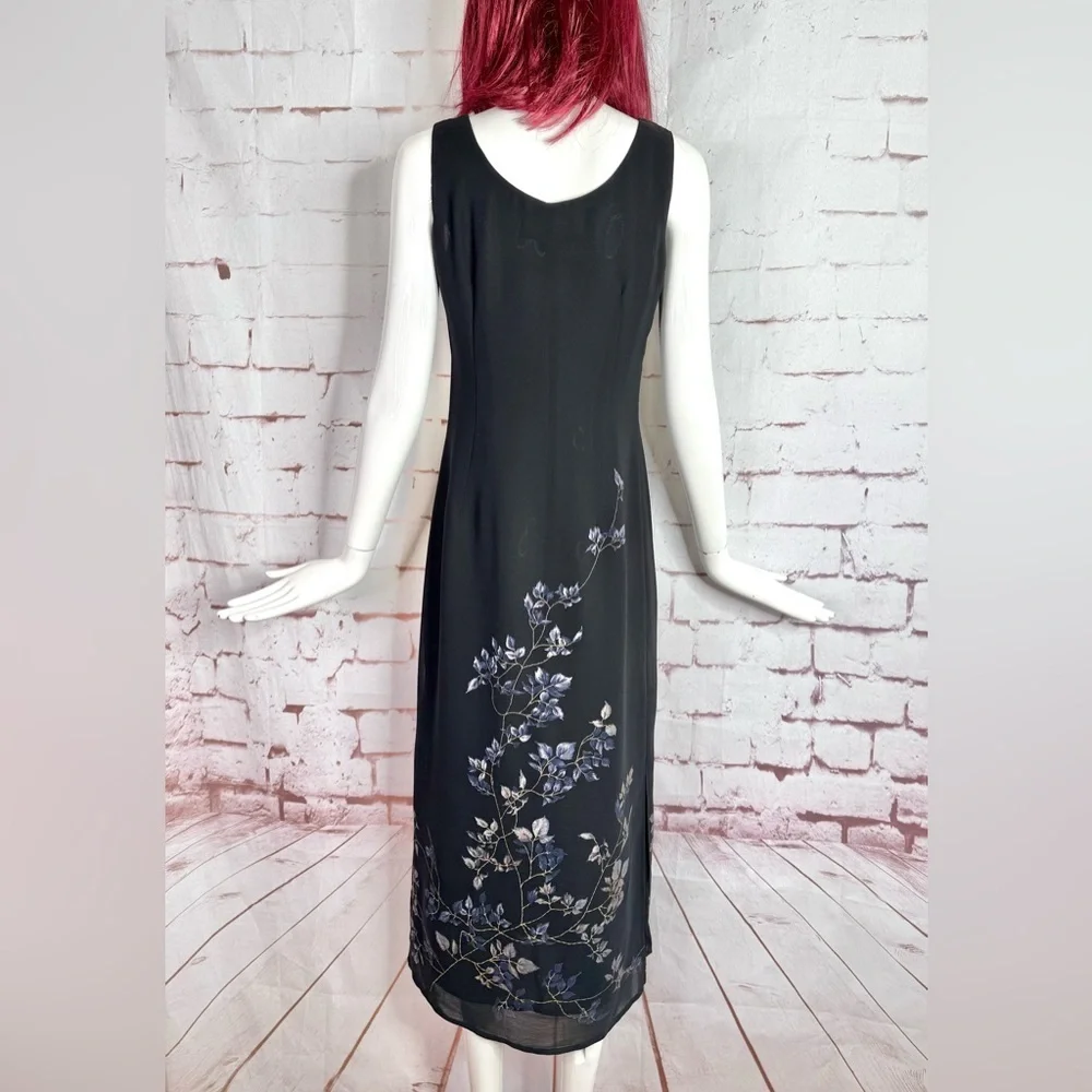 DONNA RICCO New York 2 PETITE Floral design on Black lined sheath maxi dress 2P - Picture 4 of 12